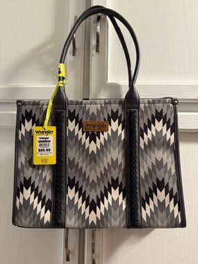 Wrangler Black and Gray Geometric Tote